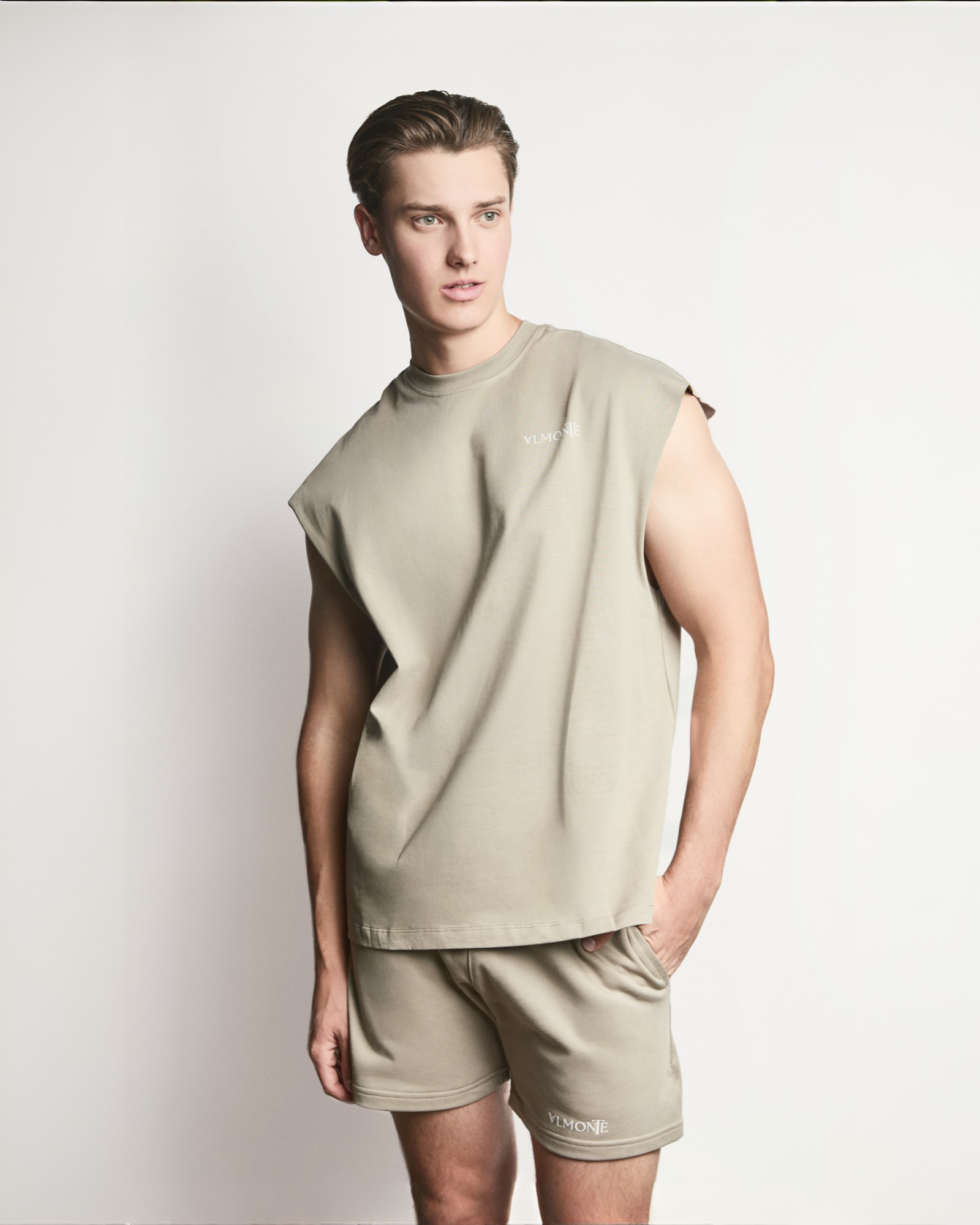 Men Essential Sleeveless Tee – Sand Edition